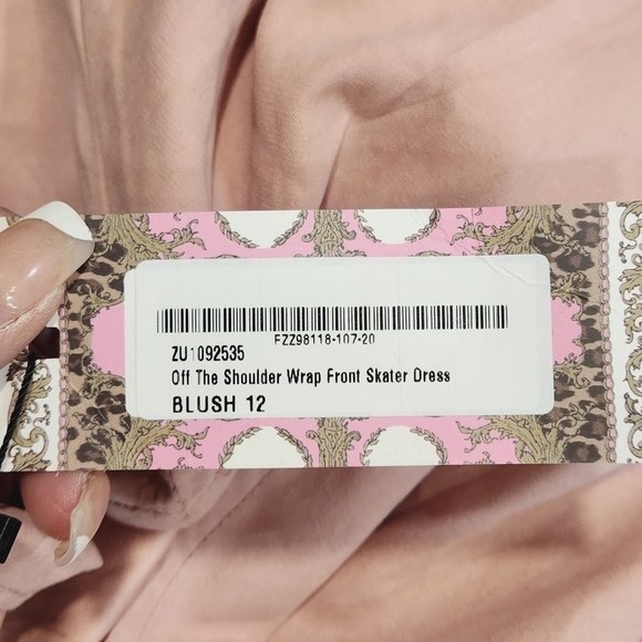 BOOHOO Pink Off the Shoulder Wrap Front Skater Dress Long Sleeves Women's Size 8 - Picture 12 of 12